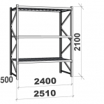Lagerhylla startsektion 2100x2400x500 300kg/hyllplan,3 hyllor