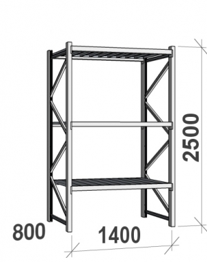 Lagerhylla startsektion 2500x1400x800 600kg/hyllplan,3 hyllor