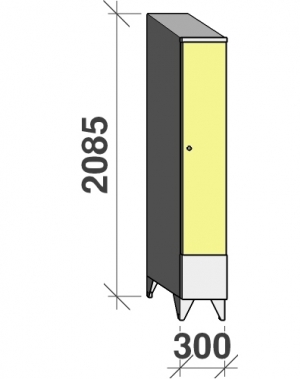 Skåp 1x300, 2085x300x545 kort dörr, sluttande topp