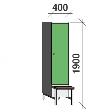 Klädskåp med bänk, 1x400 1900x400x830, separationsvägg