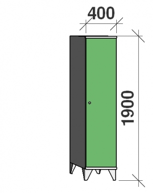 Skåp 1x400, 1900x400x545 lång dörrar, sluttande topp, separationsvägg