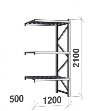 Maxi extension bay 2100x1200x500 600kg/level,3 levels with steel decks