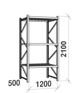 Lagerhylla startsektion 2100x1200x500 600kg/hyllplan,3 hyllor