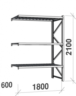 Lagerhylla följesektion 2100x1800x600 480kg/hyllplan,3 hyllor