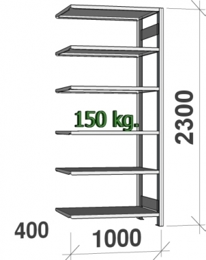 Följesektion 2300x1000x400 begagnade, 6 hyllor