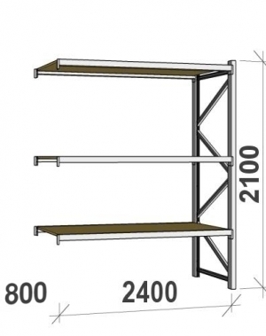 Lagerhylla följesektion 2100x2400x800 300kg/hyllplan 3 hyllor, spånskiva