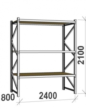 Lagerhylla startsektion 2100x2400x800 300kg/hyllplan,3 hyllor, spånskiva