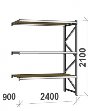 Lagerhylla följesektion 2100x2400x900 300kg/hyllplan 3 hyllor, spånskiva