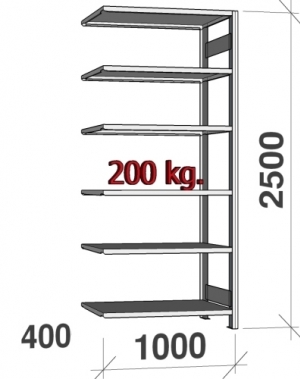 Extension bay 2500x1000x400 200kg/shelf,6 shelves