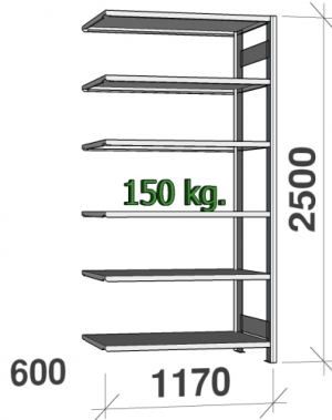 Extension bay 2500x1170x600 150kg/shelf,6 shelves