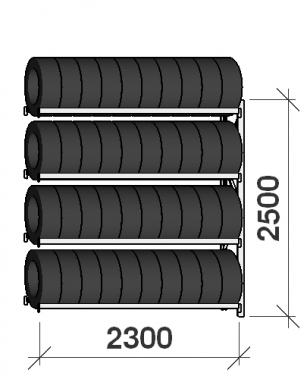 Däckställ följesektion 2500x2300x500, 4 hyllplan