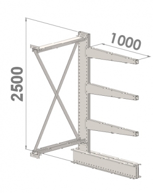 Grenställ följesektion 2500x1000x1000,3 x arm