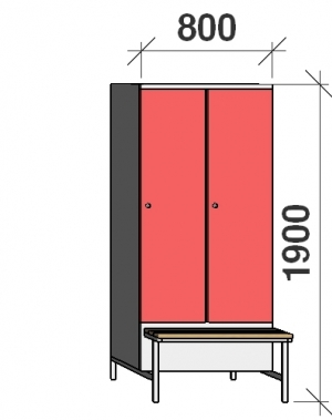 Locker with a bench 2x400, 1900x800x830