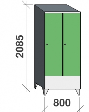 Skåp 2x400, 2085x800x545 kort dörr, sluttande topp, separationsvägg