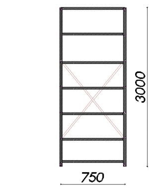 Lagerhylla startsektion 3000x750x800 200kg/hyllplan,7 hyllor