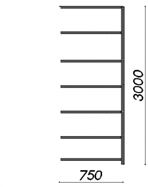 Extension bay 3000x750x400 200kg/shelf,7 shelves