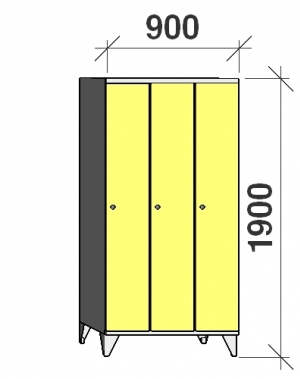 Skåp 3x300, 1900x900x545, lång dörrar