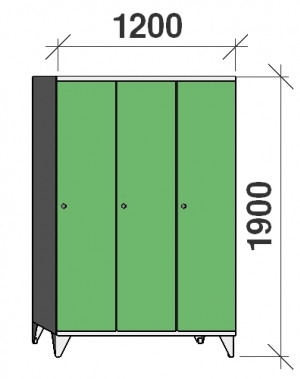 Skåp 3x400, 1900x1200x545 lång dörrar, sluttande topp, separationsvägg
