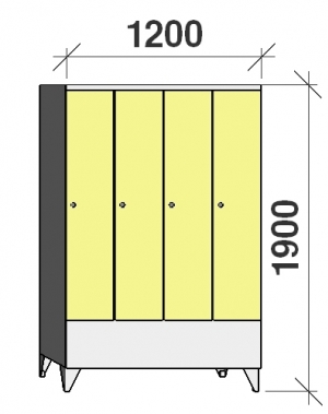 Klädskåp 4x300, 1900x1200x545 , kort dörrar