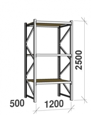 Starter bay 2500x1200x500 600kg/level,3 levels with chipboard