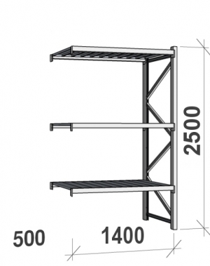 Maxi extension bay 2500x1400x500 600kg/level,3 levels with steel deck