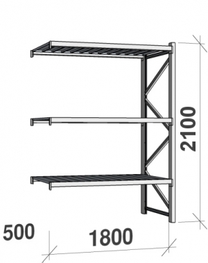 Lagerhylla följesektion 2100x1800x500 480kg/hyllplan,3 hyllor