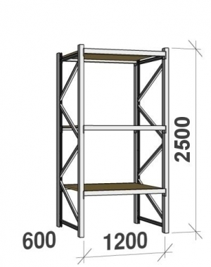 Starter bay 2500x1200x600 600kg/level,3 levels with chipboard