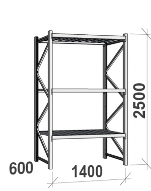 Lagerhylla startsektion 2500x1400x600 600kg/hyllplan,3 hyllor