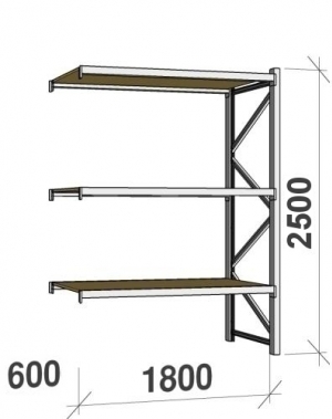 Extension bay 2500x1800x600 480kg/level,3 levels with chipboard