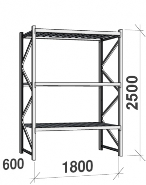 Lagerhylla startsektion 2500x1800x600 480kg/hyllplan,3 hyllor