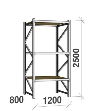 Starter bay 2500x1200x800 600kg/level,3 levels with chipboard