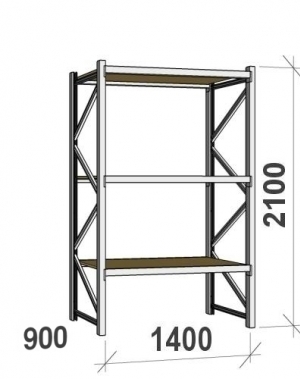 Lagerhylla startsektion 2100x1400x900 600kg/hyllplan,3 hyllor, spånskiva