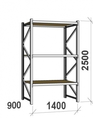 Starter bay 2500x1400x900 600kg/level,3 levels with chipboard