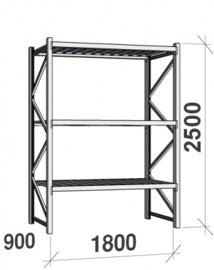 Lagerhylla startsektion 2500x1800x900 480kg/hyllplan,3 hyllor