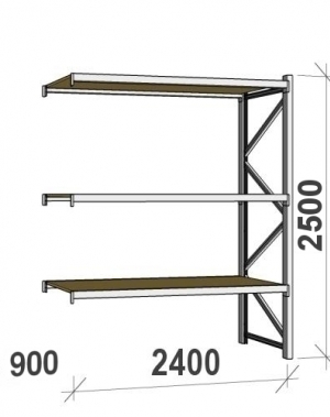 Lagerhylla följesektion 2500x2400x900 300kg/hyllplan 3 hyllor, spånskiva