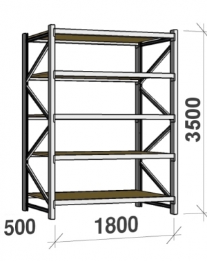 Lagerhylla startsektion 3500x1800x500 480kg/hyllplan,5 hyllor, spånskiva MAXI