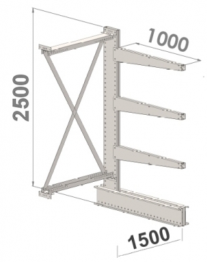 Grenställ följesektion 2500x1500x1000,3 x arm