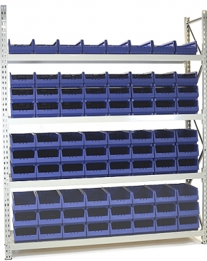 Longspan rack 2100x1950x600 4 levels with chipboard, 80 bins 600x230x150