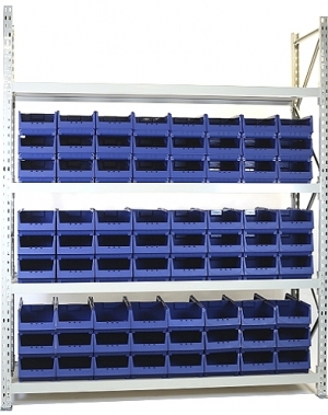 Longspan rack 2100x1950x600 4 levels with chipboard, 144 bins 300x230x150