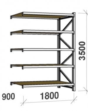 Lagerhylla följesektion 3500x1800x900 480kg/hyllplan 5 hyllor, spånskiva MAXI