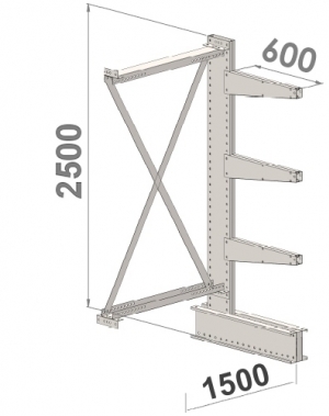 Grenställ följesektion 2500x1500x600,3 x arm