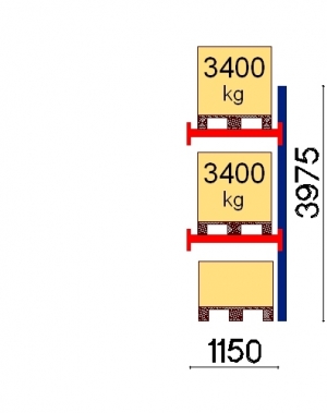 Pallställ följesektion 3975x1150 3400kg/3 pallar