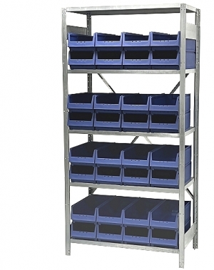 Small parts shelving 2100x1000x300, 32 bins 300x230x150 PPS