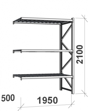 Lagerhylla följesektion 2100x1950x500 440kg/hyllplan,3 hyllor MAXI