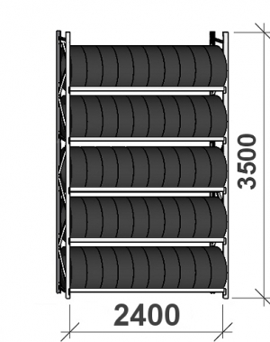 Däckställ startsektion 3500x2400x500, 5 hyllplan,300kg/plan MAXI