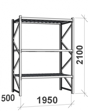 Lagerhylla startsektion 2100x1950x500 440kg/hyllplan,3 hyllor MAXI