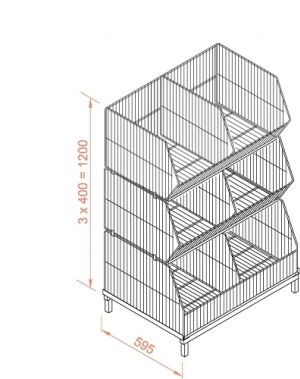 Wire stack container set with legs 1182x595x1380, 3 levels