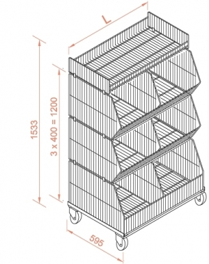 Wire stack container set with wheels 1182x595x1533, 4 levels