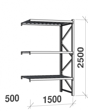 Extension bay 2500x1500x500 600kg/level,3 levels with steel decks