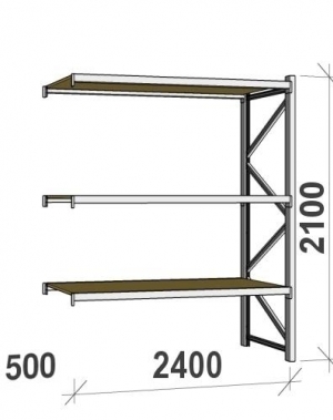 Lagerhylla följesektion 2100x2400x500 300kg/hyllplan 3 hyllor, spånskiva